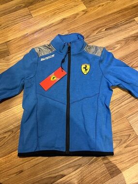 Ferrari Blue Zip-Up Kids Jacket with Yellow Shield Logo